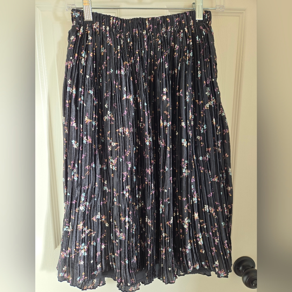Abercrombie Black Pleated Floral Skirt, Pockets, Spring, Girls 14, Women 0-2